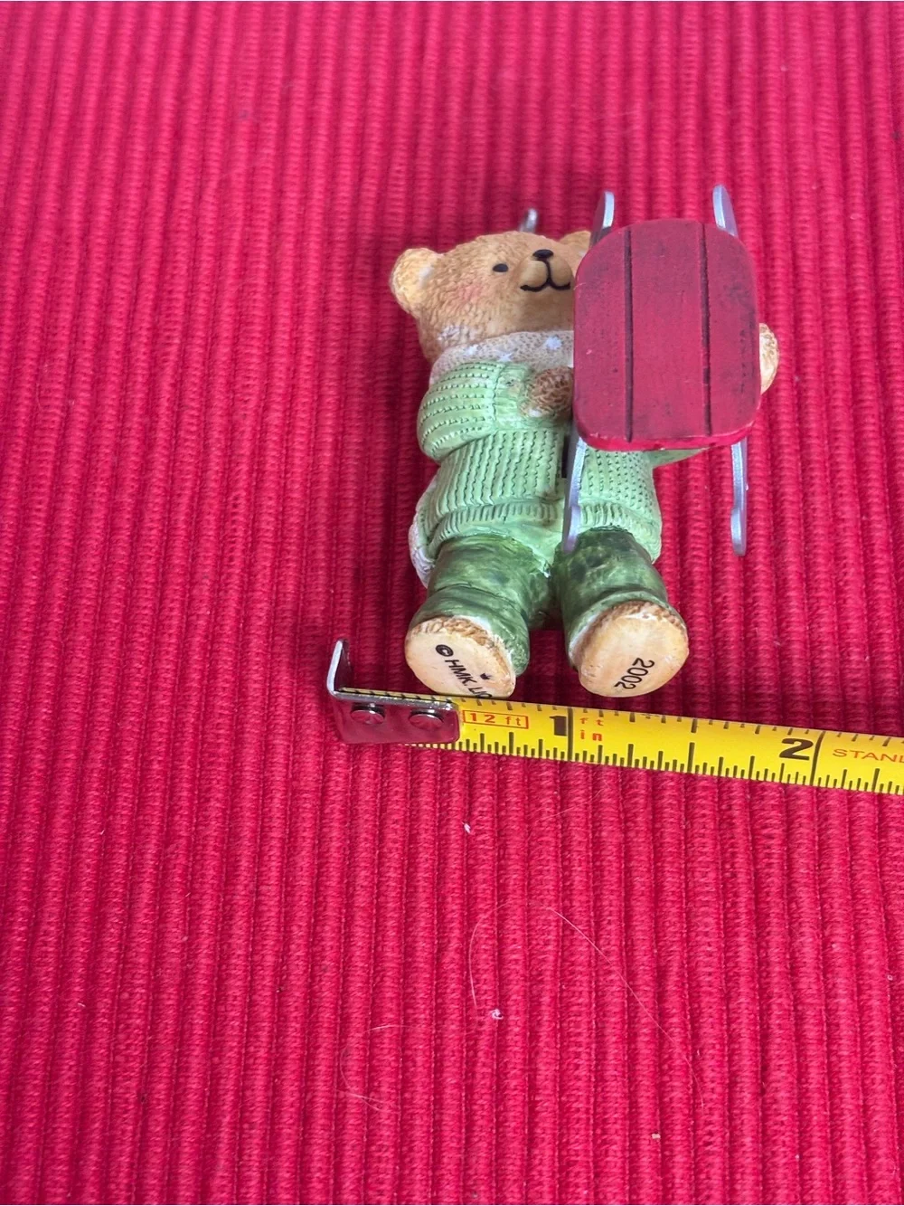 Hallmark Dexter Next Bear Ornament in Green Sweater with Red Sled